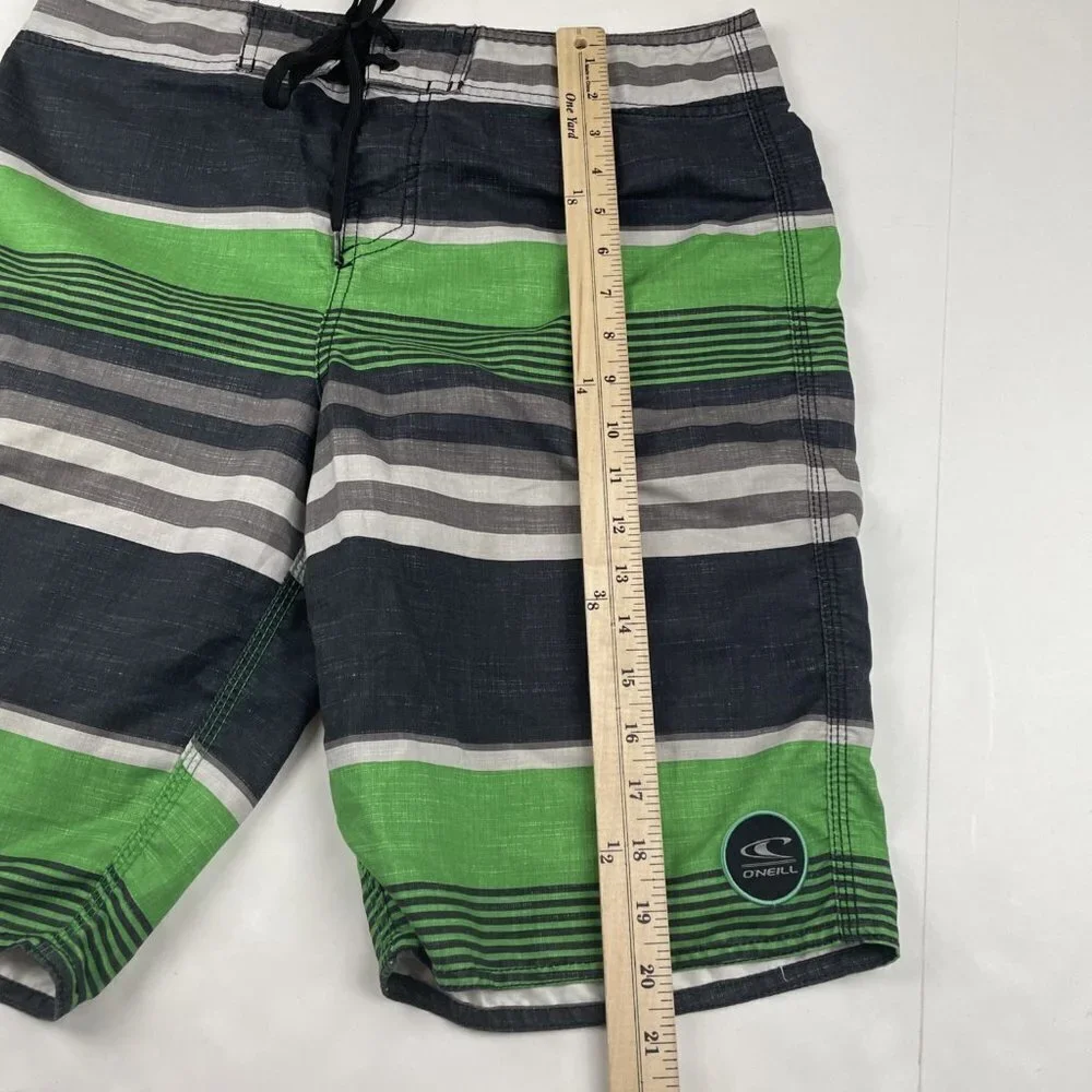 O'Neill Board Shorts Men's Size 32 Green Black Polyester Pocket Lightweight